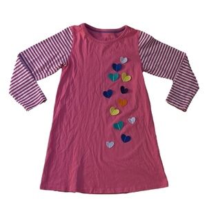 Pink Striped Long Sleeve Dress with Heart Accents